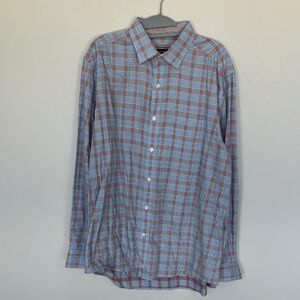 Johnston & Murphy Blue and Brown Plaid Shirt